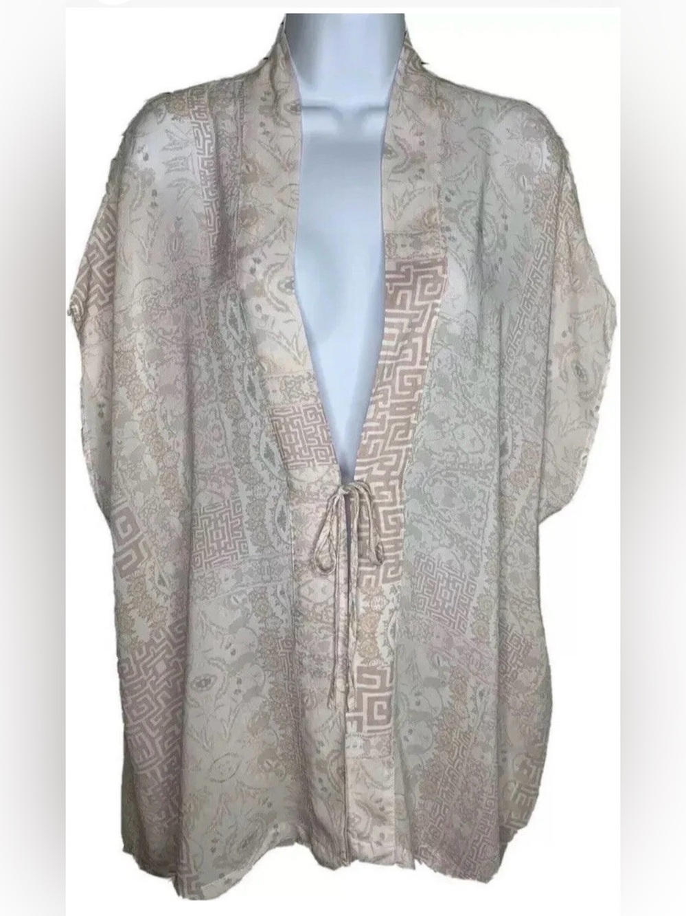 Victoria's Secret Sheer Paisley Print Kimono in Cream‎ and Tan